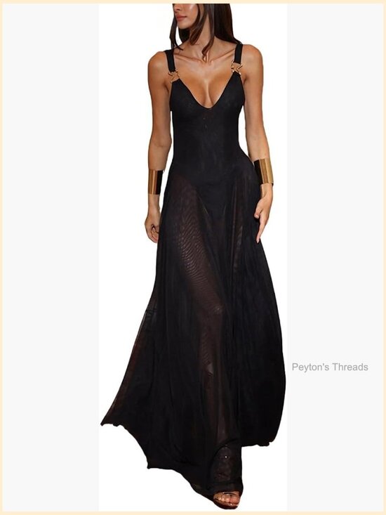 Dresses & Skirts - Sexy Sheer Lace Maxi Dress Mesh A-Line Long Beach Vacation